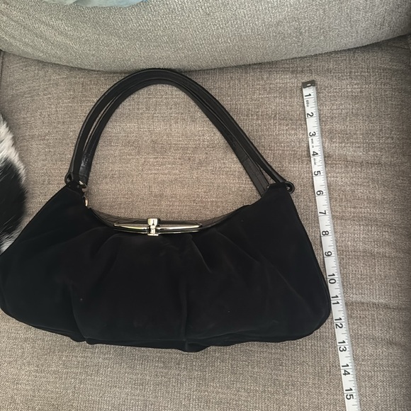 Vintage Furla Black Suede And Emboseed Crocodile Leather Shoulder Bag - Picture 14 of 14